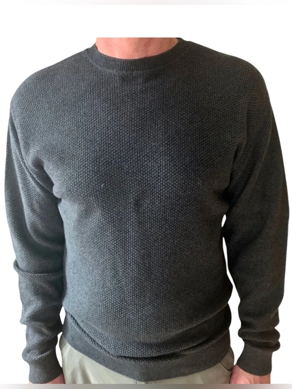JOSEPH ABBOUD Crewneck Sweater 100% Cotton Textured Knit Grey Pullover Size M